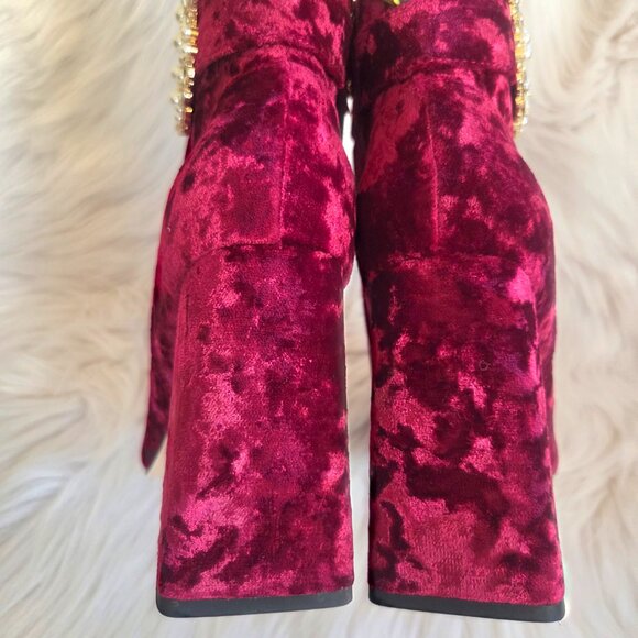 NEW JESSICA SIMPSON Embellished Buckle Crushed Velvet Block-Heel Booties Size 8 - Picture 9 of 13